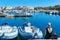 Lady in Old Sardinian Port with ships Mediterranean Sea Villasimius