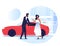 Lady with Personal Driver Flat Vector Illustration