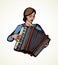 Lady plays the accordion. Vector drawing