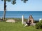 Lady resting near lake Huron