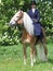 A lady riding side saddle