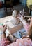 Lady sculptor working in her studio, ceramis artist`s hands