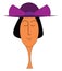 A lady with short black hair wearing a big hat looks cute vector or color illustration