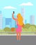 Lady with Smartphone in City, Technology Vector
