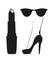 Lady sumbolic icon set including shoes with high heels lipstick and sun glasses