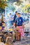 The lady vendor sell fried snack in downtown of Mandalay