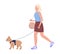 Lady walk small breed dog semi flat color vector characters