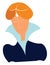 A lady wearing a blue high collar dress and a stylish head ornament vector color drawing or illustration