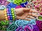 Lady wearing colorful handmade fashionable stone bracelet