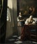 Lady writing a letter with her maid by Dutch golden age painter Johannes Vermeer