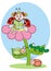 Ladybird on flower with book, fairy tale, beetles, vector illustration