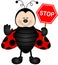 Ladybird with a street stop sign