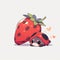 ladybug eat strawberry chibi cartoon style isolated plain background by AI generated