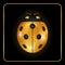 Ladybug gold insect small icon. Golden metal lady bug animal sign, isolated on black background. 3d volume bright design