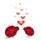 Ladybug with hearts, valentines background.