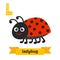 Ladybug. L letter. Cute children animal alphabet in vector. Funny cartoon animals