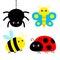Ladybug ladybird, spider, bee bumblebee, butterfly, lady bug. Insect set line. Cute cartoon kawaii funny baby animal character.