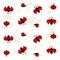 Ladybug seamless pattern, on white background decorated with light gray plants silhouettes - vector