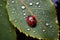 a ladybug snuggled under a leaf during winter
