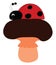 Ladybug standing on mushroom, illustration, vector