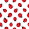 Ladybugs cute characters seamless pattern. Ladybirds insects flying with open wings.