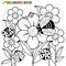 Ladybugs and flowers. Vector black and white coloring page.