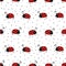 Ladybugs seamless vector pattern. Flat red Ladybugs on white repeating background with black spots. Cute summer bug animal kids