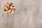 Ladyfingers - the popular italian biscuits known as Savoiardi in blue bowl are on the textured table top view