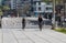 Laeken, Brussels Capital Region - Belgium - Flemish mother and child driving the bicycle at the Tour and Taxis site during the