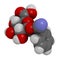 Laetrile molecule. Derivative of amygdalin. Used in quack cancer treatment. 3D rendering. Atoms are represented as spheres with