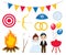 Lag Baomer icon set flat style, Lag B'Omer Jewish holiday collection objects elements design. Vector illustration