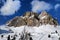 Lagazuoi mountain as seen from Passo Falzarego in winter, Dolomites, Cortina d`Ampezzo, Belluno, Veneto, Italy.