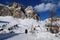 Lagazuoi mountain as seen from Passo Falzarego in winter, Dolomites, Cortina d`Ampezzo, Belluno, Veneto, Italy.