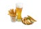 Lager beer, salty hard crispy pretzels, sliced smoked processed