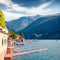 Laglio town is a small town on the Como lake, Province of Como, Lombardy region, Italy, Europe. Bright summer view of Italian Alps