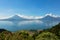 Lago Atitlan along with 2 volcanoes, Panajachel, Guatemala