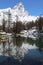 Lago Blu with Matterhorn Summit in Breuil-Cervinia. Valtournenche. Aosta Valley