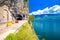 Lago di Garda west coast cliff road and tunnel view