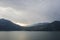 Lago di Iseo, Italy Lombardy. Lake panorama from ferry. Italian landscape. Lake Iseo, Italy.