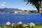 Lago Maggiore with small waves, seen from the shore of Stresa town