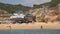 Lagoa, Portugal - July 11, 2020: View from the sea of one of Carvoeiro beach.