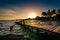 Lagoon Bacalar in Mexico, Yucatan peninsula in sunset