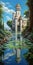 Lagoon Painting Of Castello Di Ama: Realistic Figurative Art With Sparkling Water Reflections