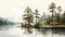 Lagoon Sketch: Tranquil Watercolor Drawing Of Pine Trees