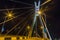 Lagos Nigeria night scene of the Ikoyi Lekki cable stayed link bridge with closeup view of the suspension tower and cables.