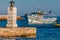 LAGOS, PORTUGAL - OCTOBER 7, 2017: Tour boat Via Sagres of Actual Boat Trips company in a port of Lagos, Portuga