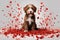 Lagotto Romagnolo Puppy with Red Hearts Background - Sweet and Charming Canine Image