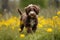 Lagotto romagnolo walking in the park, summer, looking at camera