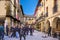 Laguardia, Alava, Spain. March 30, 2018: Plaza Mayor called the town and facade of the town hall with facades of stone houses and