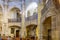 Laguardia, Alava, Spain. March 30, 2018: View of the lateral arches of the church-fortress of San Juan. Romanesque-Gothic style wi